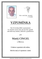 Vzpomínka Cingel Matěj